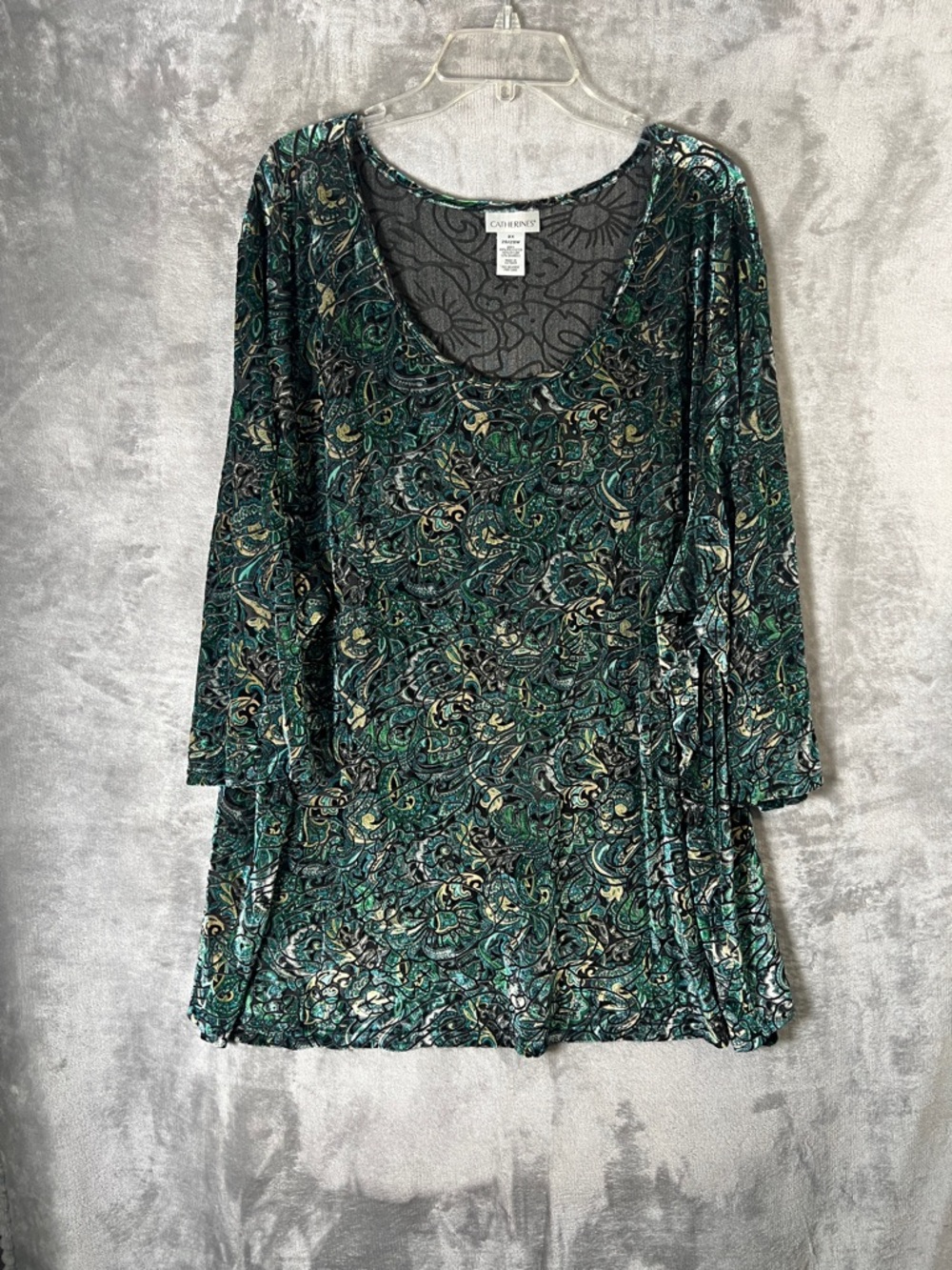 Catherines Gray and Black Paisley Velvet Scoop Neck Top